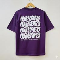 T-shirt décontracté rose pour homme avec imprimé lettres vagues au dos, coupe classique, manches courtes, col rond, en jersey de coton