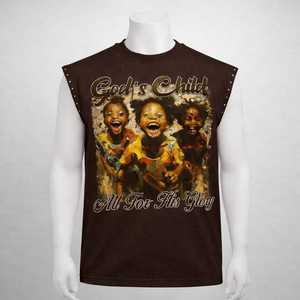 OEM Wholesale Custom Printed T-shirt Acid Wash Tank <b>Top</b> with <b>Rhinestone</b> Men's Summer T-shirts - Product Image 1