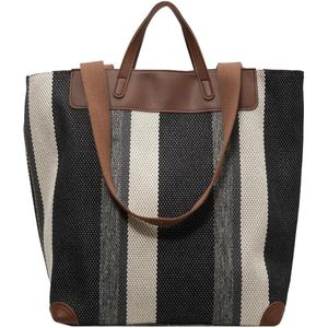 Bolsa de Lona Elegante para Mujer, Gran Capacidad, Diseño Minimalista, Bolso de Hombro con Dos Correas a Rayas para Uso Diario en la Oficina - Product Image 2