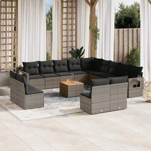 Ensemble de canapés de jardin modulaires en rotin PE gris 14 pièces, mobilier d'extérieur moderne modulaire - Product Image 1