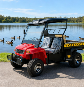 UTV électrique 4x4 pour ferme, 2 places, chariot utilitaire tout-terrain avec benne de chargement pour la patrouille agricole en vignoble - Product Image 1