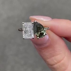 Radiant Green Pear Toi Et Moi <b>Ring</b> 3.00CT Diamond <b>Two</b> <b>Stone</b> Engagement <b>Ring</b> IGI Certified Gold Plated Double Head Bridal - Product Image 2