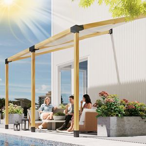 Kit Pergola Inclinata a 15 Gradi con Staffe a 4 Vie/3 Vie, Basi per Pali, Supporti a Muro per Legname da 3.6'' x 3.6'', Gazebo/Pergolato Nero - Product Image 2