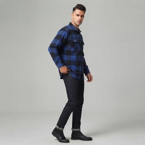 Chemise décontractée à manches longues en flanelle bleue à carreaux pour homme, col boutonné, manches longues, vêtement d'automne, 100% coton, anti-plis - Product Image 4