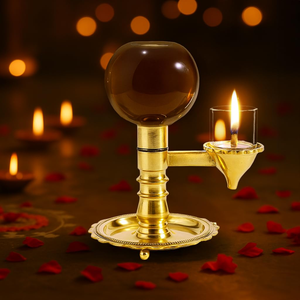 Lampe à huile Akhand Diya en laiton pur pour la Puja avec couvercle en verre borosilicate, lampe décorative en laiton pour la prière hindoue, temple, culte domestique - Product Image 6
