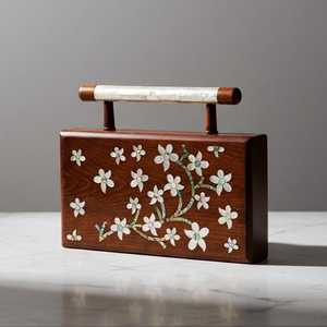 Pochette de luxe faite à la main avec incrustation de nacre MOP, corps en bois artistique et finition polie, idéale pour les mariages et les événements traditionnels - Product Image 1