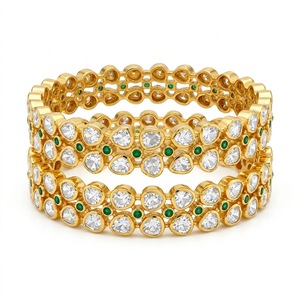 925 Silver Monzo Bangles Green Stone Crystal Designer <b>Kada</b> Set for Women Bridal Wedding Jewelry Everyday Wear Jewelry Set - Product Image 1