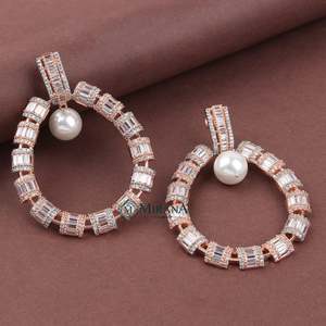 South Sea Mabe Tahitian Freshwater Pearl Baguette Cut Designer Earrings in Rose Gold - Product Image 2