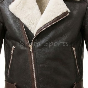 Custom Made Flying Aviator Shearling Winter Fur Leather <b>Jacket</b> for <b>men</b> with Turn Down Collar Zipper Closure <b>Jacket</b> - Product Image 3