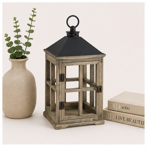 Handcrafted Rustic Wooden <b>Lantern</b> with Metal Top Decorative Wood Candle Holder for Home Decor & <b>Indoor</b> Outdoor Garden Accents - Product Image 4