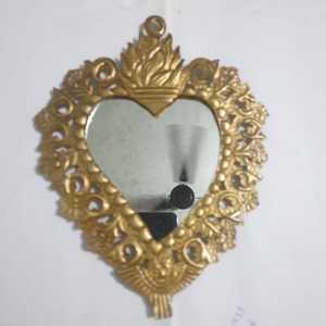Modern Wood Home Decor Sacred <b>Hand</b> Wall Mirror Gold Tone Decorative Heart Ex-Votos Hanging <b>Ornament</b> - Product Image 3