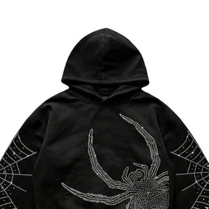 Wholesale Best Price Men's Rhinestone Hoodie Sweatshirt <b>Y2k</b> <b>Long</b> <b>Sleeve</b> Drop Shoulder Oversized Pullover <b>Tops</b> Streetwear - Product Image 2