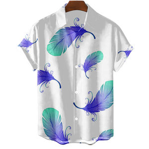 Chemises Hawaïennes Homme Double Boutonnage à Motif Plumes Manches Courtes Coupe Ample 100% Coton Respirant Décontracté Plage Été - Product Image 6