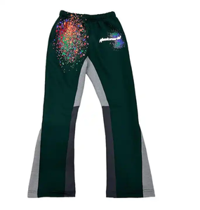 Six Trend Sports High Quality Custom Slim Fit <b>Set</b> Jogger Streetwear Side Panel Men Heavyweight Cotton <b>Paint</b> Splatter Flare - Product Image 2