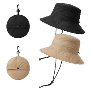 Chapeau de soleil pliable en polyester coupe-vent et imperméable pour la pêche en plein air, avec sangle de menton sécurisée, idéal pour la randonnée et le camping, séchage rapide - Product Image 1