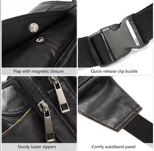 Trendy Custom Genuine Leather Waist Bags Strong Adjustable Zipper Closure Anti-Theft Unisex Daily Outdoor Use Fanny Packs - Product Image 5