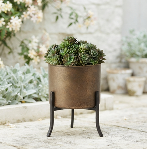 Maceta con Acabado Dorado, Macetas para Plantas de Jardín y Maceteros Metálicos, Decoración para Interiores y Exteriores, Macetero Decorativo de Tamaño Mediano - Product Image 1