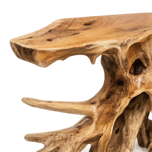 Table console ARTERRA en teck rustique de luxe avec finition naturelle transparente, design artistique de forme libre, meubles - Product Image 3