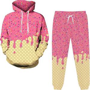 Ensemble de survêtement Ice Cream Hoodie 2 pièces, sweat-shirt à capuche décontracté et pantalon de jogging, tenue de sport - Product Image 1