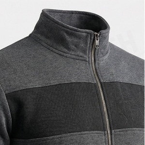 Veste de survêtement grise pour homme avec fermeture éclair intégrale, design color block, col montant, vêtements de sport décontractés, tenue d'automne - Product Image 4