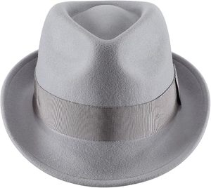 Gray Wool Fedora <b>Hat</b> with Ribbon <b>Band</b> Unisex Classic Style for Casual Wear Spring Autumn Adult Size 56-58CM - Product Image 3
