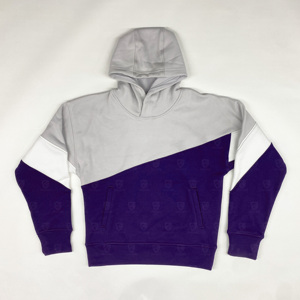 Sudadera con Capucha Unisex con Bloques de Color, Morado, Gris y Blanco, de Forro Polar, Casual, para Otoño, Corte Regular, con Bolsillos - Product Image 1
