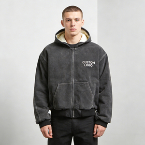 Sweat-shirts pour hommes tendance gris foncé avec logo personnalisé, doublure polaire, effet délavé vintage, coupe classique, poche, décontracté, hiver, écologique, 100% coton - Product Image 1