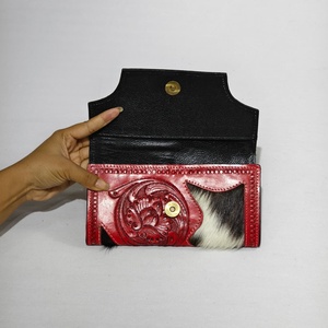 Women Hair On Tooled Leather Bifold <b>Wallet</b> Genuine Cowhide Hand Stitched Leather <b>Wallet</b> Credit <b>Card</b> <b>Wallet</b> Western Floral Clutch - Product Image 3