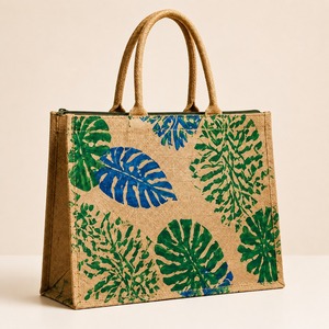 Printed Jute <b>Tote</b> Handbag Reusable <b>Large</b> Capacity Shoulder Carry <b>Bag</b> for Shopping Travel - Product Image 2