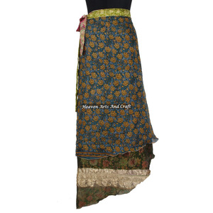 Sari largo de seda de Jaipur para mujer, falda envolvente, estilo bohemio, multicolor, para verano, cómodo, a la moda, estilo hippie, libre de cargos. - Product Image 5