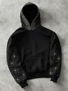 Sudadera con capucha de lujo para hombre, con gráfico de diamantes de imitación, extragrande, con cremallera completa, de algodón grueso y forro polar, estilo casual hip hop streetwear para otoño - Product Image 1