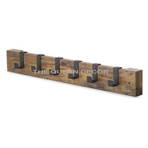 Porte-manteaux mural en bois naturel et métal noir à six crochets pour vêtements, manteaux et chapeaux – Prix de gros direct usine - Product Image 1