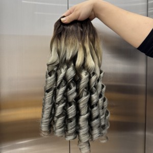 Perruques et extensions de tissage en cheveux humains vietnamiens vierges, double trame, machine, boucles rebondissantes Funmi, couleur gris argent cendré, double densité - Product Image 4
