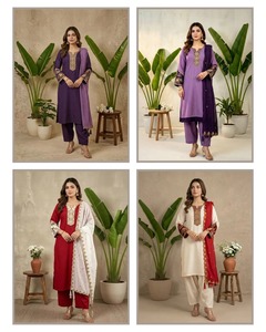 Ensemble Salwar Kameez Kurta Palazzo en soie romaine brodée à motifs floraux pour femmes IPPAI, tenue de soirée formelle d'été, séchage rapide, protection solaire - Product Image 5