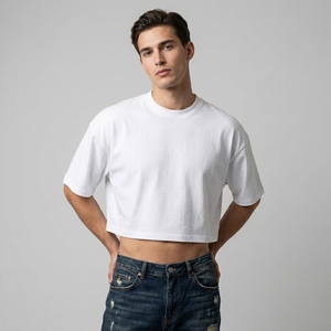 Men's <b>White</b> Boxy T-Shirts Short Sleeve O-Neck Crop Boxy <b>Tee</b> Shirt Men Summer Lightweight Boxy T-Shirt Mens - Product Image 1