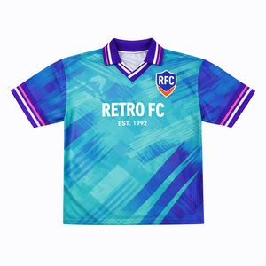 Maillots de football rétro surdimensionnés en maille, design personnalisé, manches courtes, col en V, coupe carrée, maillots de sport - Product Image 4