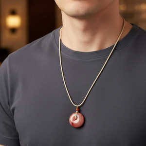 Natural Crystal Pendant Necklace 1-Inch Blushstone Amulet with Adjustable <b>Rope</b> for Men & Boys - Product Image 1