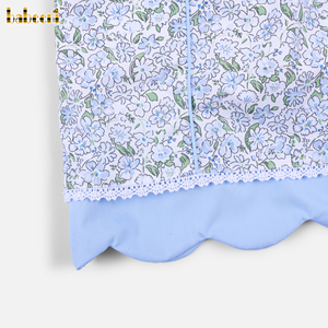 Robe mini sans manches smockée à fleurs bleu clair pour filles Babeeni DR4616, ourlet festonné, ODM, printemps-été pour enfants, 100% coton - Product Image 5