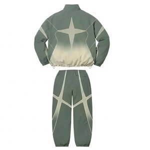 Trendiness Custom Logo Green Panels Men's Nylon <b>Wind</b> <b>Breaker</b> With Pants Sets For Summer Quick Dry Outwear Set Streetwear Jackets - Product Image 3