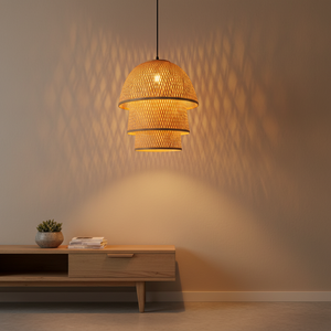 Abat-jour artisanal en rotin et bambou naturel d'Asie, éclairage rustique fait main pour café, bar, style suspendu, décoration écologique pour la maison - Product Image 3