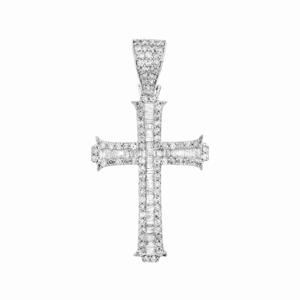 10K <b>Solid</b> White <b>Gold</b> Round Brilliant Cut Diamond Christian Men's Religious Cross Charm <b>Pendant</b> 1.75" 1.48 CT Hip-Hop Jewelry - Product Image 1