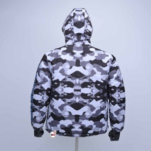 Black <b>White</b> Camouflage Hooded Winter Quilted <b>Jacket</b> With Embroidery Logo Zipper Closure Water Resistant Thick Filled Puffer Coat - Product Image 2