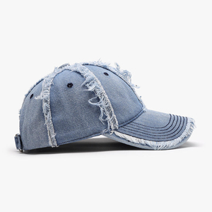 Fashion Unisex 6-Panel 100% Cotton <b>Baseball</b> <b>Cap</b> Heavy Frayed Edges Custom Embroidery Rhinestones Adjustable Soft Top <b>Cap</b> - Product Image 4