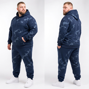 Ensemble de survêtement décontracté pour hommes, imprimé, grande taille, en molleton French Terry, pull à capuche et pantalon de jogging, 2 pièces - Product Image 1