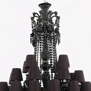 Lustre en cristal importé, 48 lumières, luxe, cristal noir, luminaire suspendu moderne pour hôtel, villa, maison - Product Image 2