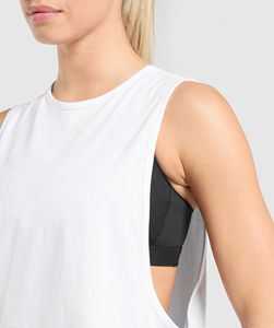 Women's <b>White</b> Sleeveless Tank <b>Top</b> Crew Neck Solid Color Breathable Knitted Sportwear Casual Fit - Product Image 5