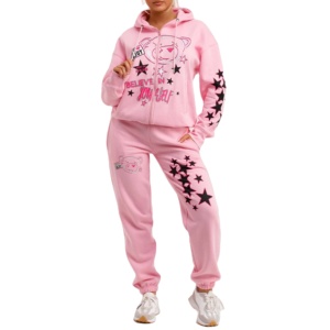 Nouvel ensemble de survêtement décontracté en coton 100% uni avec logo personnalisé imprimé, fermeture éclair, épaules tombantes et capuche, idéal pour le jogging et l'automne. - Product Image 1