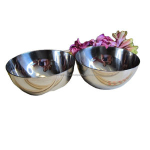 Juego de 2 cuencos de comida y dulces de acero inoxidable de la mejor calidad, vajilla elegante pulida con espejo, cuencos de frutas para servir - Product Image 1