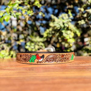 Ceinture en cuir western peinte à la main avec motifs floraux et de poules, boucle en laiton massif, finition artisanale, ceinture de qualité supérieure - Product Image 4