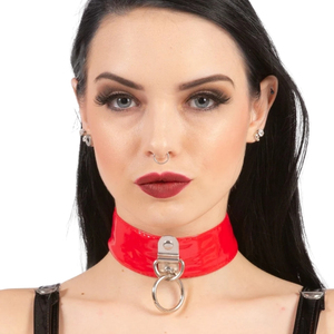 Collier ras du cou en cuir PU noir brillant avec chaîne à maillons et boucle en métal, style punk mignon, accessoire de mode pour femme pour les soirées - Product Image 2